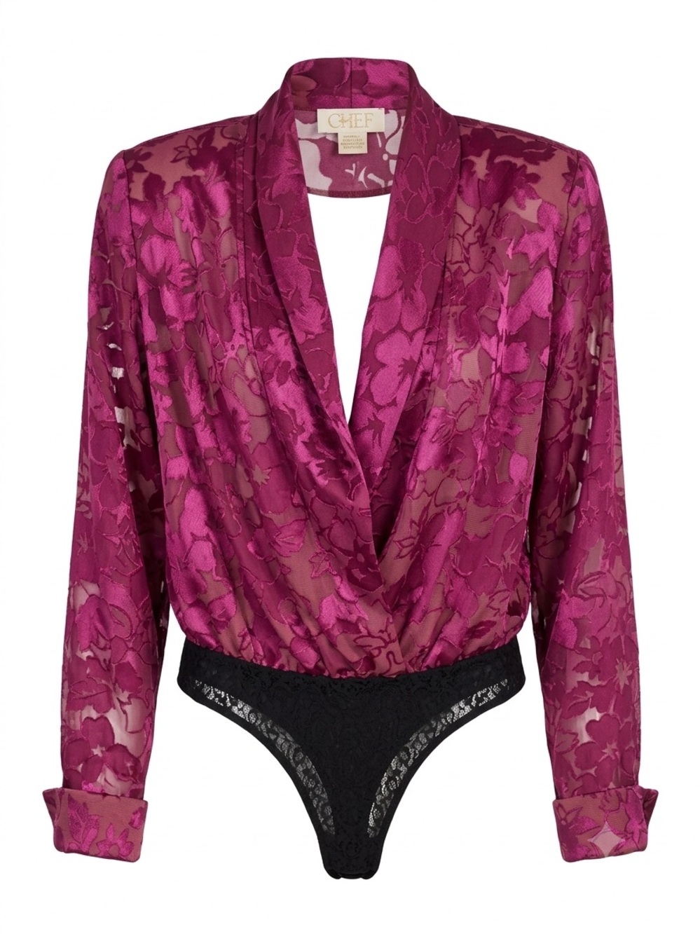 Cache Plum Satin Floral Bodysuit with Black Lace Bottom Medium NWT